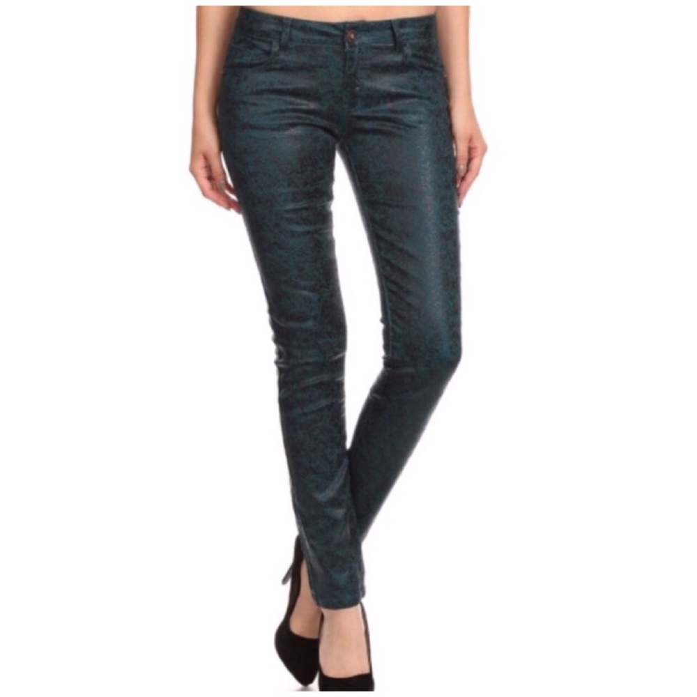 Teal Foil Print Pants